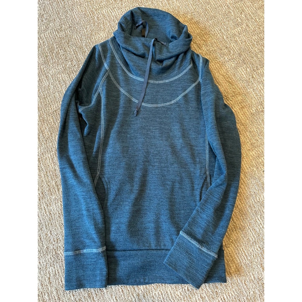 Kuhl Womens Cowl Neck Pullover Sweater Blue Heathered Thumbhole Hoodie Small